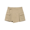Falda pantalón cargo caqui asimétrica para mujer con bolsillos grandes y hebilla en D - XS / Caqui