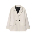 Front view of beige oversized blazer with notch lapels and black contrast buttons - XS / Off White