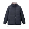 Veste matelassée bleu marine à col montant avec doublure à carreaux et ourlet - S / Bleu Marine (Doublure Écossaise)