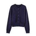 Klassische dunkelblaue Strickjacke mit Rundhalsausschnitt und matten Knöpfen für Damen - S / Marineblau