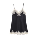 Elegantes Satin-Unterkleid in Schwarz mit weißem Spitzenbesatz und schmalen Trägern - XS / Schwarz
