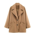 Classic camel wool coat featuring a notched lapel and double-button closure for women - XS / Camel