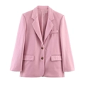 Blazer da donna in lana rosa con revers e tasche con patta in vista piatta - XS / Rosa