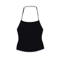 Schmal geschnittenes schwarzes Neckholder-Strick-Crop-Top mit silbernen Kugeldetails - S / Schwarz