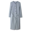 Manteau long en laine gris à la mode avec un design unique de boutons asymétriques femme - S / Gris