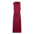 Elegantes weinrotes ärmelloses Midikleid mit drapiertem Wasserfallhals und seitlicher Raffung - XL / Burgunderrot