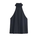 Elegant black halter neck sleeveless top in satin fabric with a chic bow tie design - XS / Black