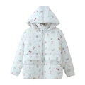 Weiße Kapuzensteppjacke mit bunten Schmetterlings- und Erdbeerdrucken und Pattentaschen - S / Hellweiße Basis