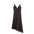 Robe nuisette élégante en satin marron foncé avec dentelle délicate et ourlet irrégulier - XS / Café