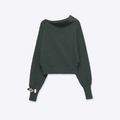 Détail d'un haut en maille vert foncé avec décolleté asymétrique et texture côtelée - S / Vert Foncé
