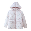 Gepolsterte Winterjacke für Kinder mit Blumenmuster, warmer Kapuze und Reißverschluss - S / Hellrosa Basis