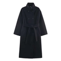 Cappotto lungo nero doppiopetto in lana con collo alto e cintura sottile in vita - XS / Nero