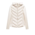 Women's cream quilted puffer jacket with hood and front zipper for autumn winter season - XS / Milky White