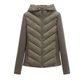 Army green hooded quilted jacket with V-shaped stitching and knit spliced sleeves - XS / Olive Green
