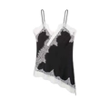 Lace patchwork satin camisole top in black and white contrast with V-neckline - Black Patchwork