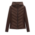 Women's dark brown hooded quilted jacket with thermal V-pattern and side softshell panels - XS / Dark Brown