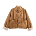 Giacca vintage in finto camoscio color cammello con finiture in montone - XS / Bronzo