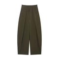 Pantalones culotte de cintura alta para mujer en verde oliva con pliegue estructural frontal - S / verde oliva