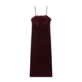 Abito bordeaux in velluto con bordo in pelliccia sintetica e dettagli in strass scintillanti - S / Borgogna