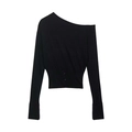 Haut chic noir en maille à épaule dénudée avec boutons à la taille et coupe slim - S / Noir