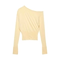 Pull en maille ajusté jaune clair à épaule dénudée avec boutons et taille côtelée - S / Jaune