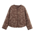 Chaqueta acolchada marrón para mujer con bordado floral y diseño clásico de botones - XS / Marrón Oscuro