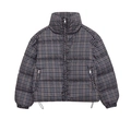 Short plaid quilted puffer jacket with drawstring hem and stand collar for women - XS / Multicolor Plaid Style (XC090)