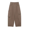 Vintage high waist dark coffee cargo pants with multiple pockets and a wide-leg fit - S / Dark Coffee
