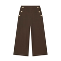 Pantaloni a gamba larga a vita alta marrone scuro con bottoni dorati decorativi sulle tasche - XS / Marrone Scuro