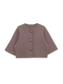 Detail view of the soft knitted texture and matching fabric buttons on child cardigan - S / Lotus root pink