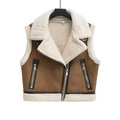 Gilet vintage da donna in finto scamosciato marrone con fodera in pelliccia bianca - XS / Marrone Scuro
