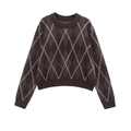 Retro-Strickpullover mit Rautenmuster, Langarm und lockerem Schnitt in Dunkelbraun und Grau - S / Dunkelbraun