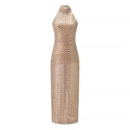 Halter-Maxikleid in Champagnergold mit Pailletten und quadratischem Maschenmuster - XS / Champagnergold