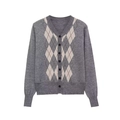 Klassiek grijs vest met V-hals, ruitpatroon en geribbelde manchetten voor de herfst - S / Grijs
