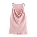 Rosa Satin Top für Damen mit Wasserfallausschnitt und glitzernden Strass-Trägern - XS / Rosa
