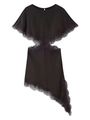 Detail of waist cut-out with eyelash lace trim on a black asymmetric dress - XS / Black