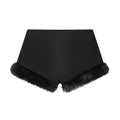 Women high waist black wool shorts featuring chic faux fur trim and slim straight fit - XS / Black