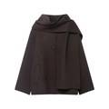 Cappotto corto in lana color caffè con elegante collo a sciarpa e bottone singolo - XS / caffè