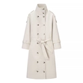Chic beige double-breasted trench coat with standing collar and adjustable waist belt - S / Milky White