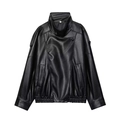 Faux leather jacket in oversized fit with high collar and epaulettes on white background - S / Black