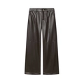 Pantaloni a gamba larga in ecopelle marrone scuro a vita alta con bottone dorato - XS / Marrone Scuro