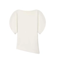 Blusa minimalista crema con mangas abullonadas, cuello barco y un dobladillo asimétrico - XS / Blanco