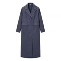 Cappotto lungo blu scuro gessato con design a doppiopetto e classico colletto a revers - S / Blu scuro