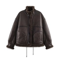 Giacca bomber vintage in finta pelle marrone con bordo in peluche e vestibilità comoda - XS / Caffè Scuro