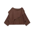 Women's asymmetrical dark brown knit top with elegant boat neck and layered shawl design - S / Coffee