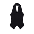 Women's black halter neck v-neck ribbed knit vest with asymmetric pointed hemline - S / Black
