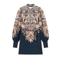 Boheemse hemdjurk met paisleyprint, lantaarnmouwen en een tailleriem in blauw - XS / Zoals getoond