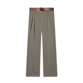 High-waist wide-leg trousers in taupe with a twisted gold buckle leather belt - XS / Khaki