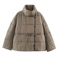 Veste matelassée kaki pour femme avec col montant et boutons latéraux, coupe ample - S / Kaki