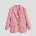 Minimalist pink blazer for women with notch lapel and double amber button closure - XS / Pink